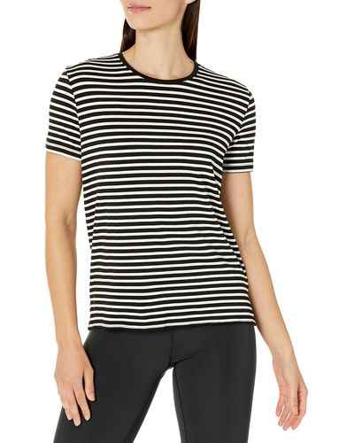 Majestic Filatures Womens Striped Semi Relaxed S/s T Shirt - Black