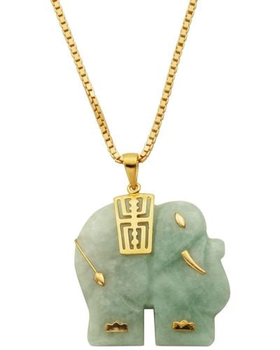 Amazon Essentials 18 Karat Yellow Gold Plated Sterling Silver Genuine Green Jade Elephant Pendant Necklace - Metallic