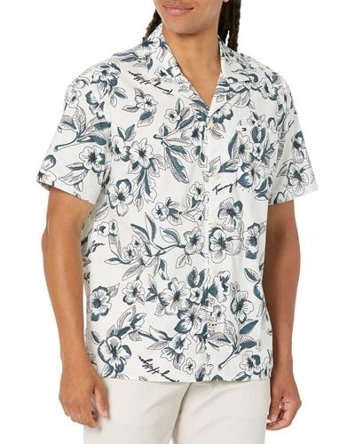 Tommy Hilfiger Mens Custom Fit Tropics Short Sleeve Button Down Shirt - Multicolor