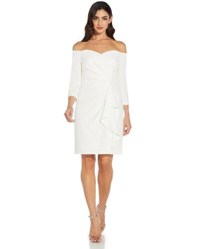 Adrianna Papell Off Shoulder Crepe Dress - White