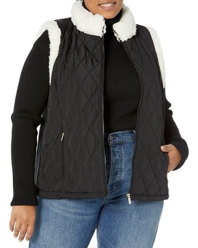 Calvin Klein Plus Size Quilted Sherpa Comfortable Poly Everyday Outerwear - Black