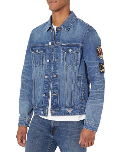 Guess Dillon Embroidered Flags Jacket - Blue