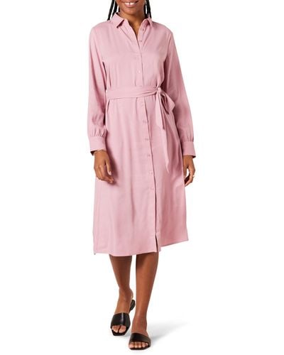Amazon Essentials Georgette Long Sleeve Midi Length Shirt Dress - Pink