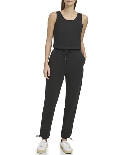 Andrew Marc Sport Sleeveless Stretch Fit Sporty Knit Jumpsuit - Black