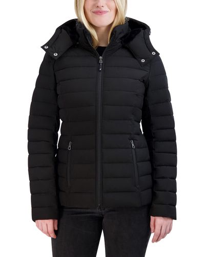 Nautica Short Stretch Puffer Jacket With Fur Hood - Black
