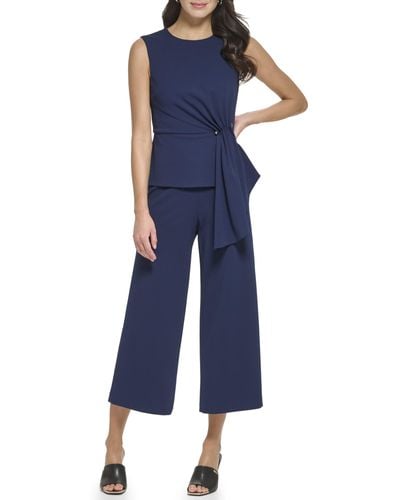 DKNY Knit Crepe Peplum Jumpsuit Dress - Blue