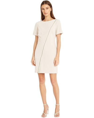 Donna Morgan Short Sleeve Scuba Crepe Dress With Zipper Detail - White