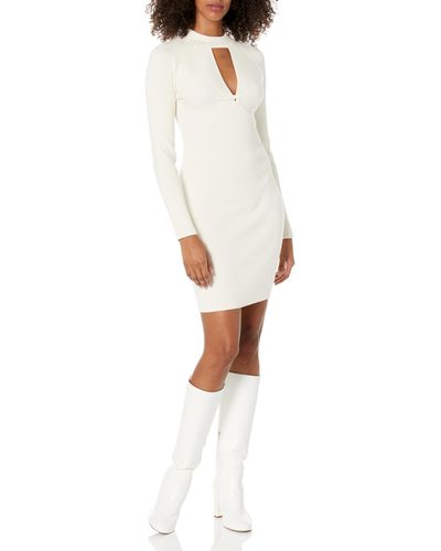 Guess Long Sleeve Mock Neck Cut Out Cambria Dress - White