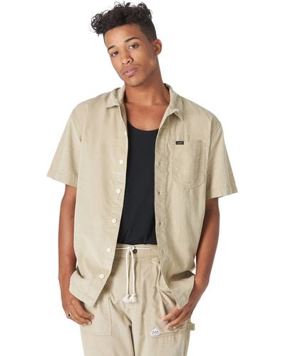 Lee Jeans Kurzärmeliges Camp-Shirt mit Knopfleiste Hemd mit Button-Down-Kragen - Natur