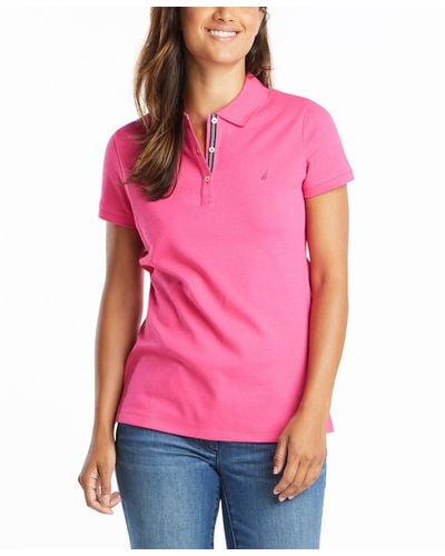 Nautica 3-Button Short Sleeve Breathable 100% Cotton Polo Shirt Poloshirt - Pink