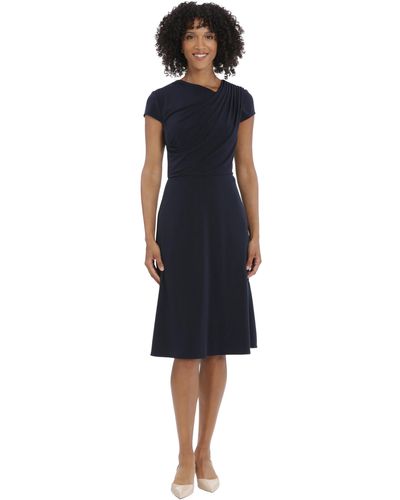 Maggy London Cap Sleeve Asymmetric Draped Dress Officewear Wear To Party - Black