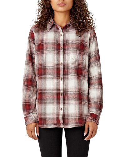Dickies Plus Size Flannel Long Sleeve Shirt - Red