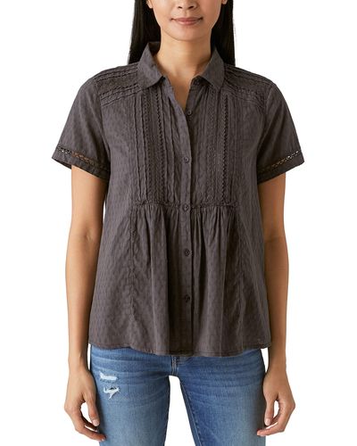 Lucky Brand Lace Button Down Shirt - Black