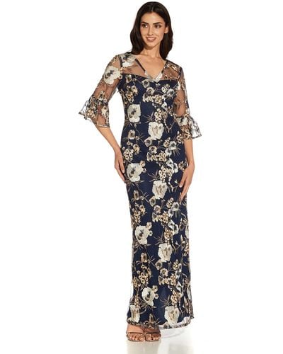 Adrianna Papell Embroidered Column Gown - Blue