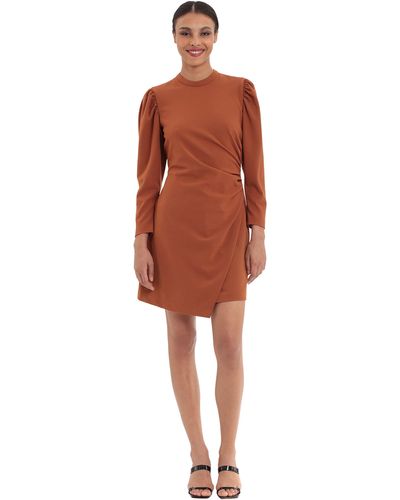 Donna Morgan Leg O' Mutten Sleeve Side Draped Mini Dress - Brown