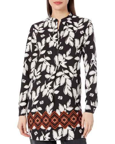 Anne Klein L/s Pop-over Blouse With Covered Placket - Multicolor