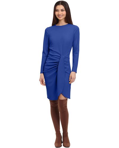 Donna Morgan Long Sleeve Faux Wrap Dress - Blue