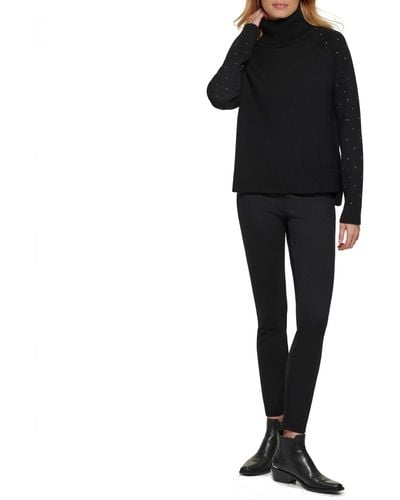 DKNY Turtle Neck Studded Detail Sweater - Black
