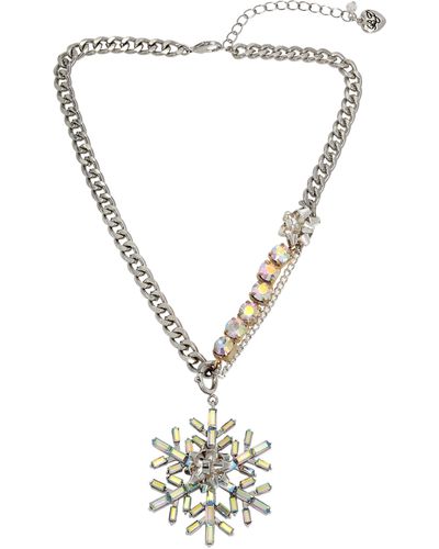 Betsey Johnson S Snowflake Convertible Ornament Necklace - Metallic