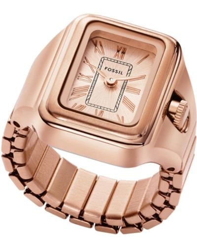 Fossil Watch Ring With Two-hand Analog Display And Stainless Steel Expansion Band - Pink