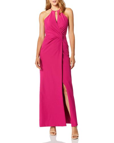 Parker Nola Sleeveless Keyhole Drap Front Evening Dress - Pink