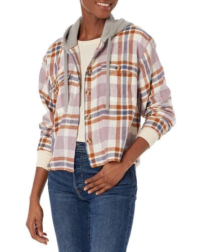 Lucky Brand Womens Plaid Cropped Hoodie - Blue
