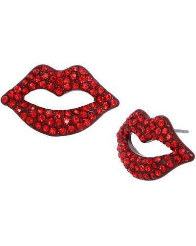 Betsey Johnson S Pavé Lips Stud Earrings - Red