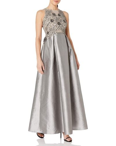 Adrianna Papell Irridescent Faille Beaded Gown - Gray