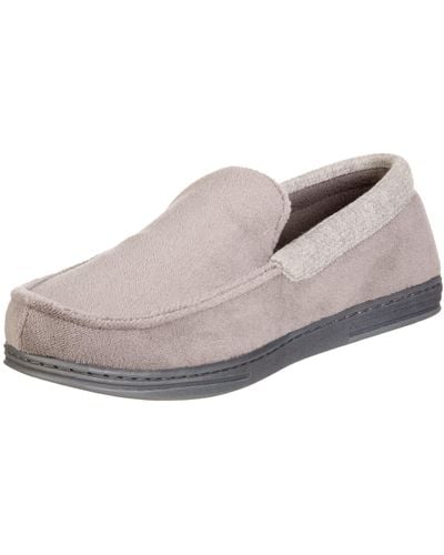 Isotoner Microterry And Waffle Travis Moccasin Slippers With Memory Foam Insole And Durable Rubber Outsole - Gray
