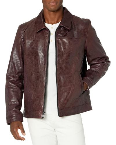 DKNY Real Leather Embossed Jacket - Brown