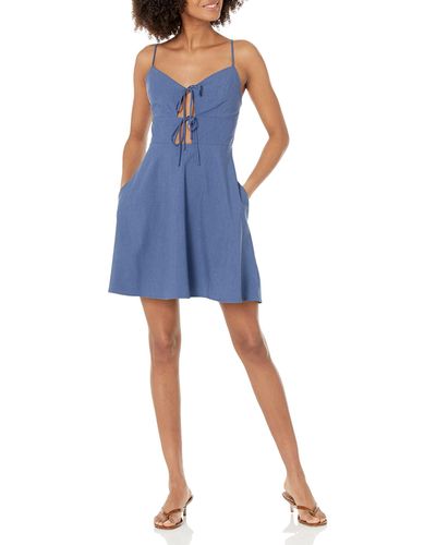 BCBGeneration Fit And Flare Spaghetti Strap Tie Front Cutout Mini Dress - Blue