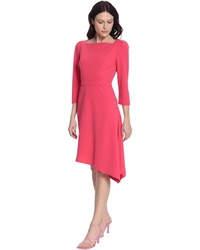 Donna Morgan Asymmetric Hem Dress With Square Neck And 3/4 Sleeves - Red