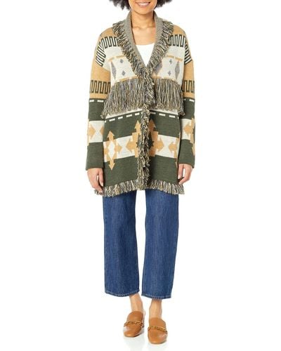Guess Giulia Long Belted Coat Sweater - Blue