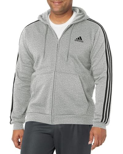 adidas Essentials Fleece 3-Stripes Full-Zip Hoodie - Grau