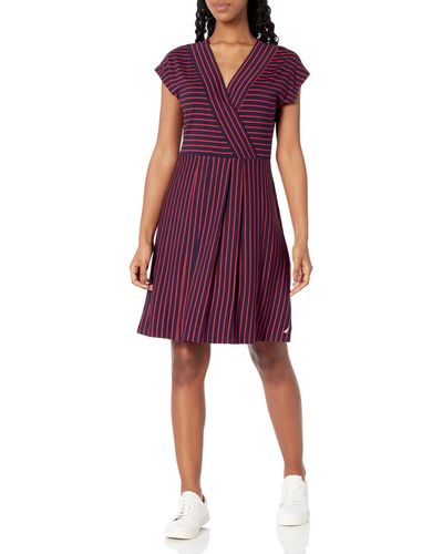 Nautica Wrap Short Sleeve Stripe Dress - Purple