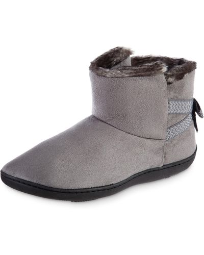 Isotoner Microsuede Mallory Bootie Slippers With Bow - Gray