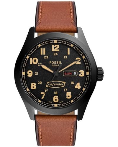Fossil Defender Solar-powered Stainless Steel And Leather Watch - Black