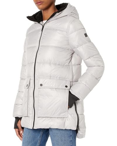 Kenneth Cole Mixed Media Heavyweight Puffer - Gray