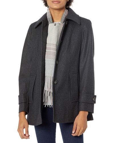 London Fog Single-breasted Wool Coat With Scarf - Gray