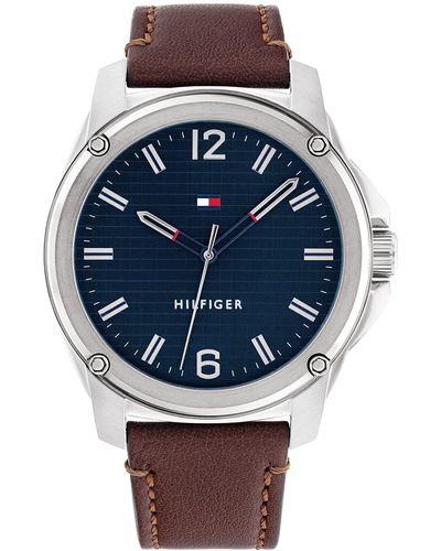 Tommy Hilfiger 1710484 Stainless Steel Case And Leather Strap Watch Color: Brown - Blue