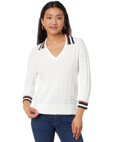 Tommy Hilfiger Cable Johnny Collar Sweater - White