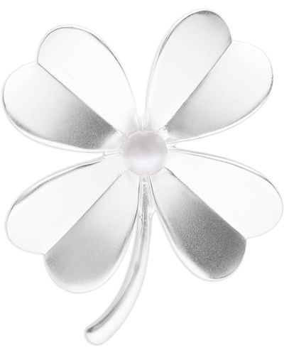 Lucky Brand Silver-tone Imitation Pearl Clover Brooch - White