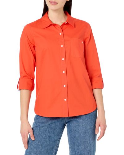 Nautica Button Front Long Sleeve Roll Tab Shirt - Orange