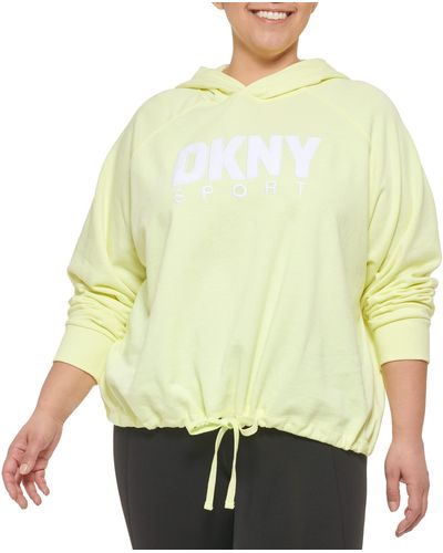 DKNY Plus Drawcord Terrycloth Logo Hoodie - Yellow