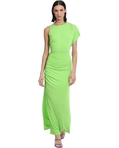 Donna Morgan One Sleeve Ruched Matte Jersey Maxi With Side Slit Detail - Green