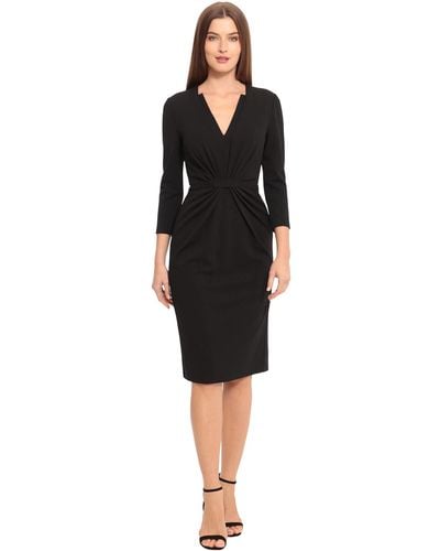 Maggy London Notched V-neck Sophisticated Sheath Dress Event Office Workwear Guest Of - Black