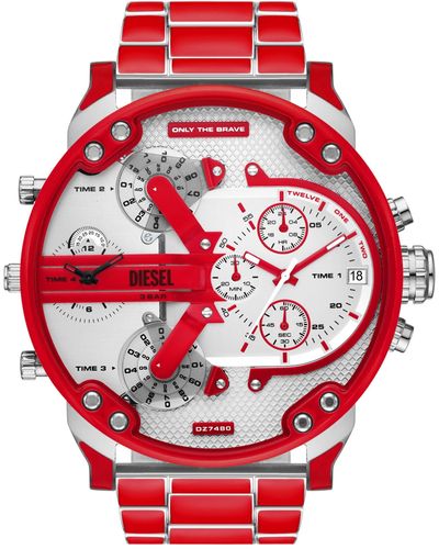 DIESEL Mr. Daddy 2.0 Red Enamel And Stainless Steel Watch