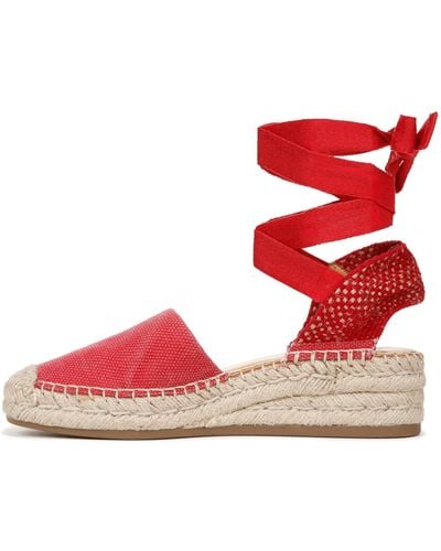 Franco Sarto S Britney Ankle Strap Wedge Espadrilles Red Solid Fabric 6 M