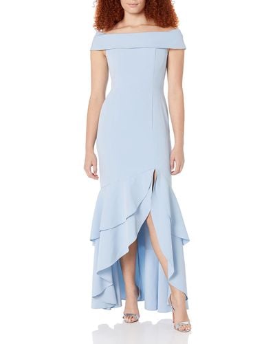 Adrianna Papell Crepe Ruffle Gown - Blue