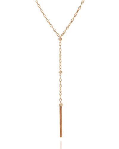 Guess Gold-tone Twisted Rope Chain Y Necklace With Chain Tassel. - Metallic